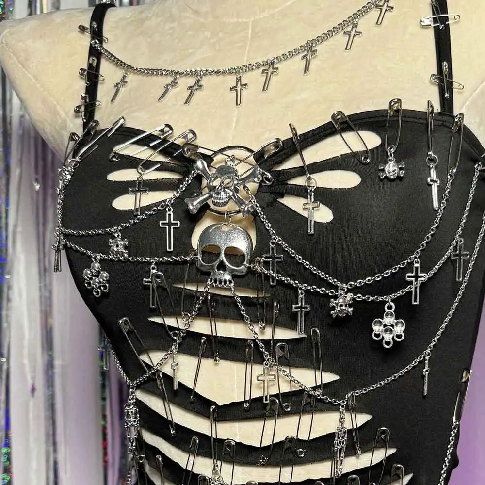 Women's Y2K Gothic Cross Crop Top Emo Grunge Punk Tank Egirl 90s Style Sexy Black Goth ALT T-Shirt for Festival Rave Party Wear