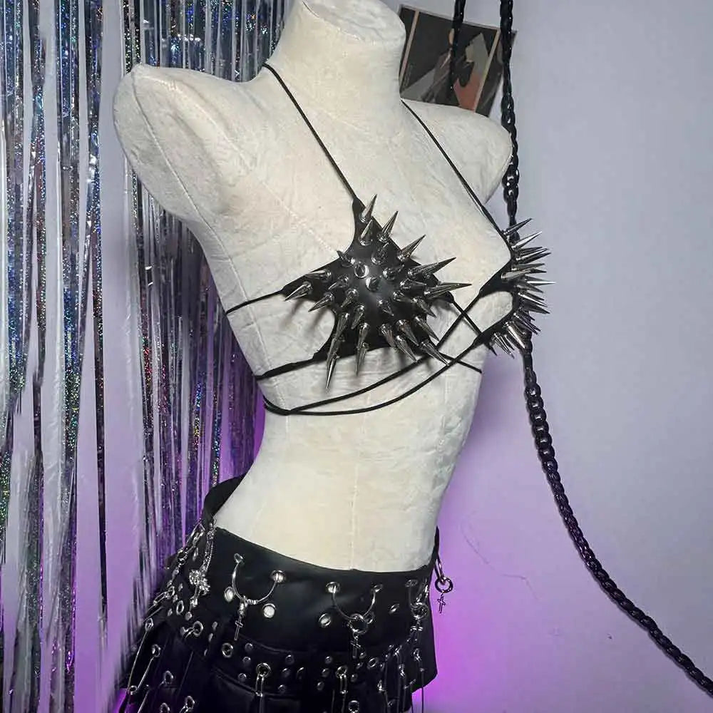 Women's Y2K Goth Top Emo Clothing Gothic Crop Tank Tops with Spikes Punk Rock for Teens Spiked Studded ALT Rave Festival Grunge