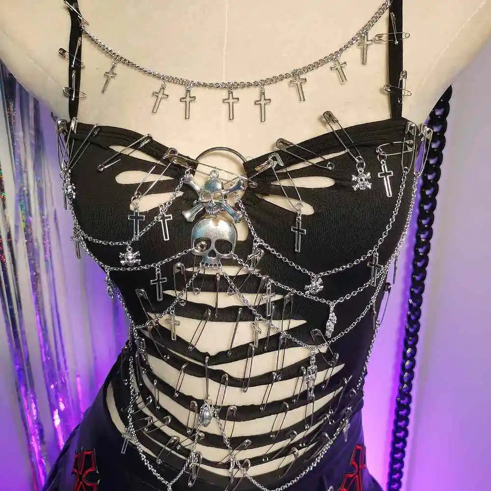 Women's Y2K Gothic Cross Crop Top Emo Grunge Punk Tank Egirl 90s Style Sexy Black Goth ALT T-Shirt for Festival Rave Party Wear