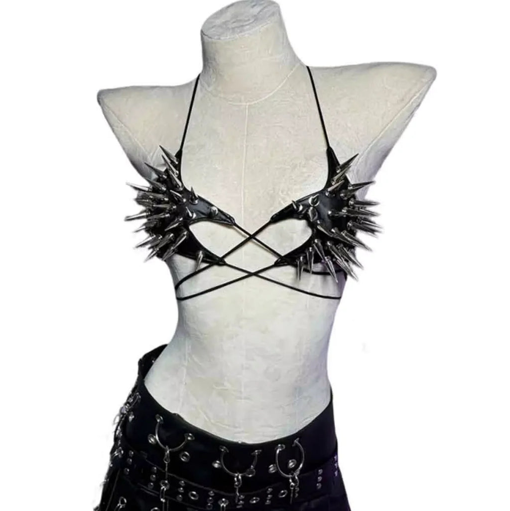 Women's Y2K Goth Top Emo Clothing Gothic Crop Tank Tops with Spikes Punk Rock for Teens Spiked Studded ALT Rave Festival Grunge