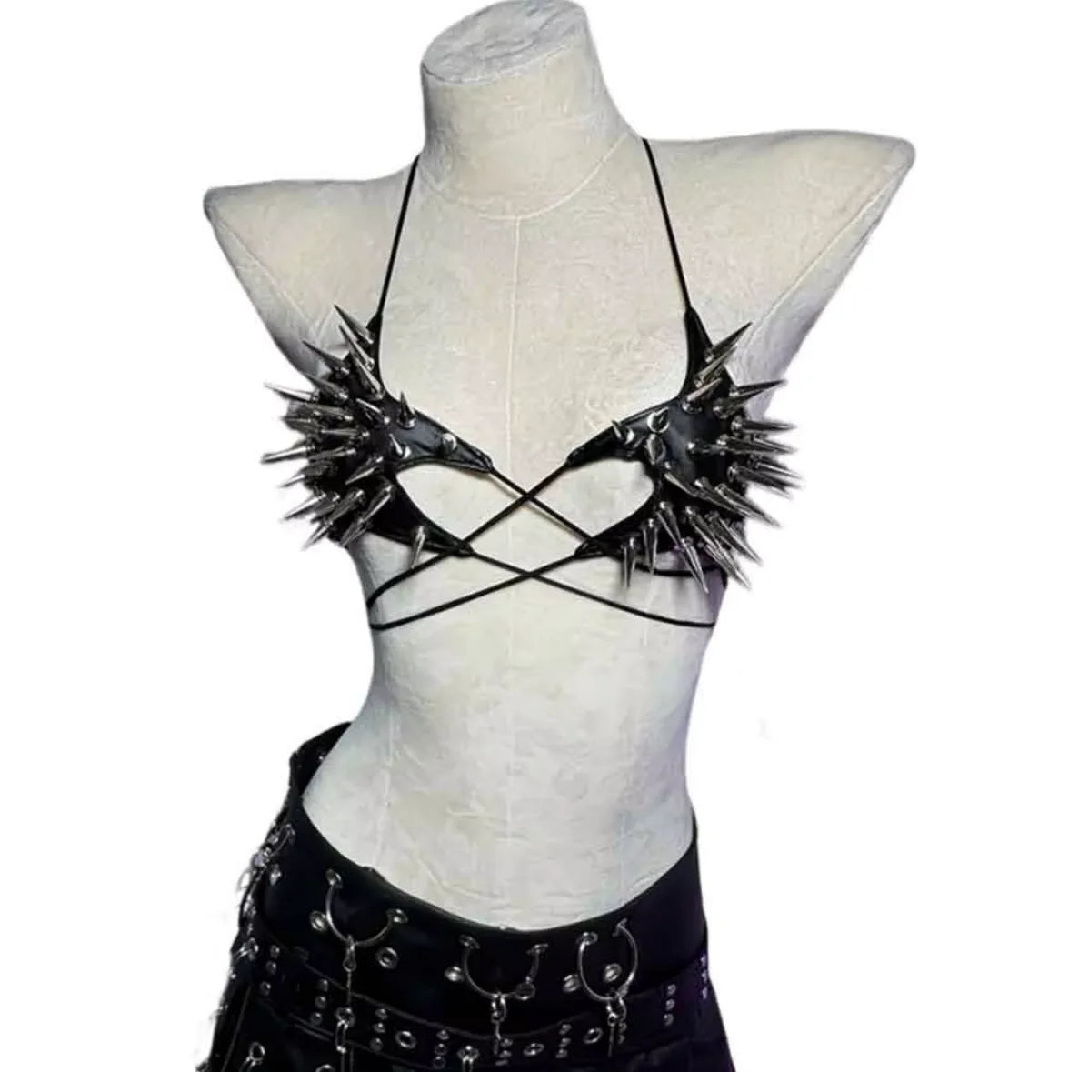 Women's Y2K Goth Top Emo Clothing Gothic Crop Tank Tops with Spikes Punk Rock for Teens Spiked Studded ALT Rave Festival Grunge