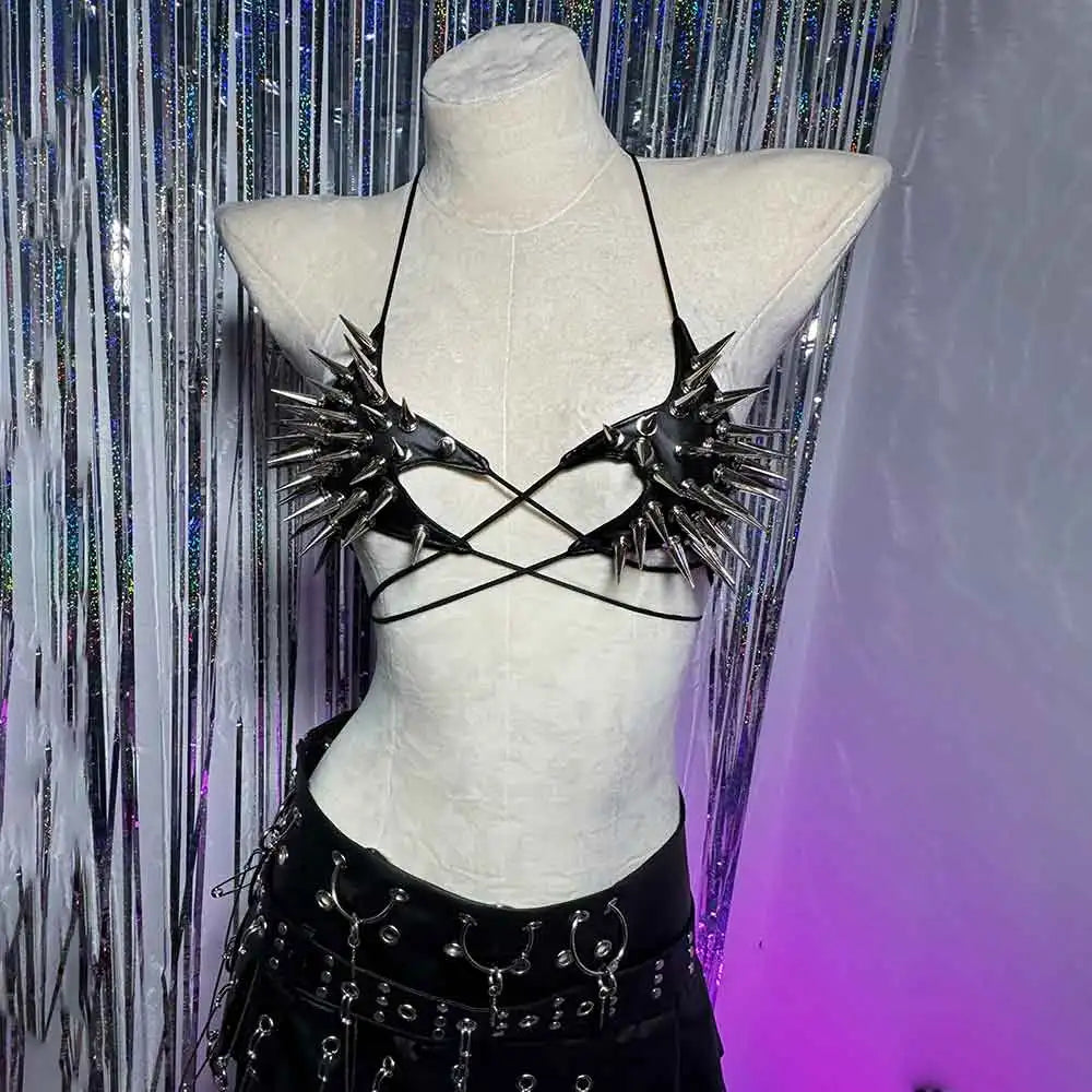 Women's Y2K Goth Top Emo Clothing Gothic Crop Tank Tops with Spikes Punk Rock for Teens Spiked Studded ALT Rave Festival Grunge