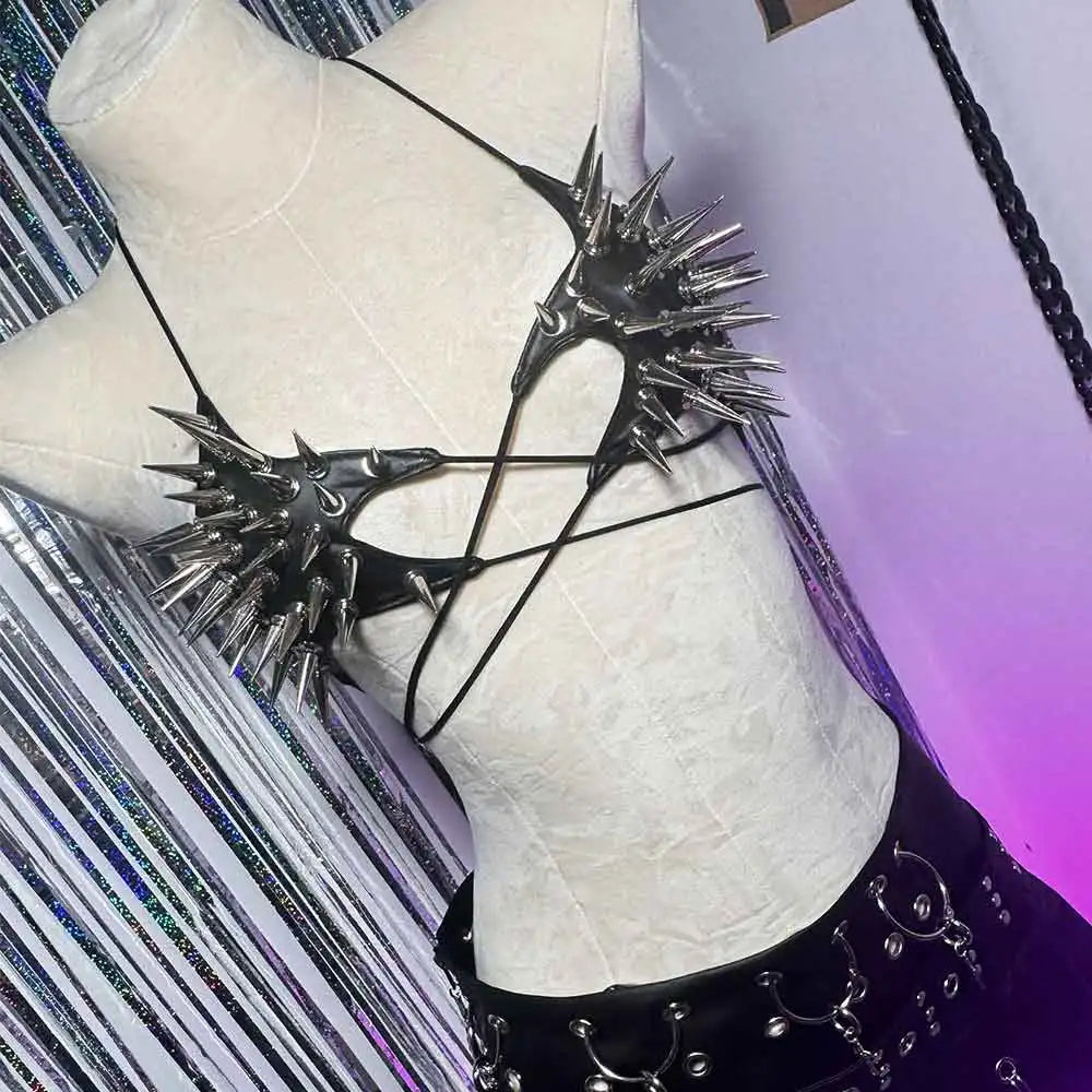 Women's Y2K Goth Top Emo Clothing Gothic Crop Tank Tops with Spikes Punk Rock for Teens Spiked Studded ALT Rave Festival Grunge