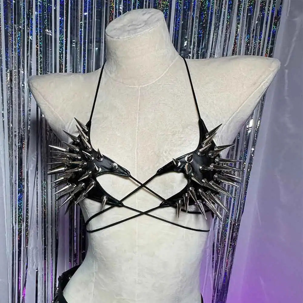 Women's Y2K Goth Top Emo Clothing Gothic Crop Tank Tops with Spikes Punk Rock for Teens Spiked Studded ALT Rave Festival Grunge