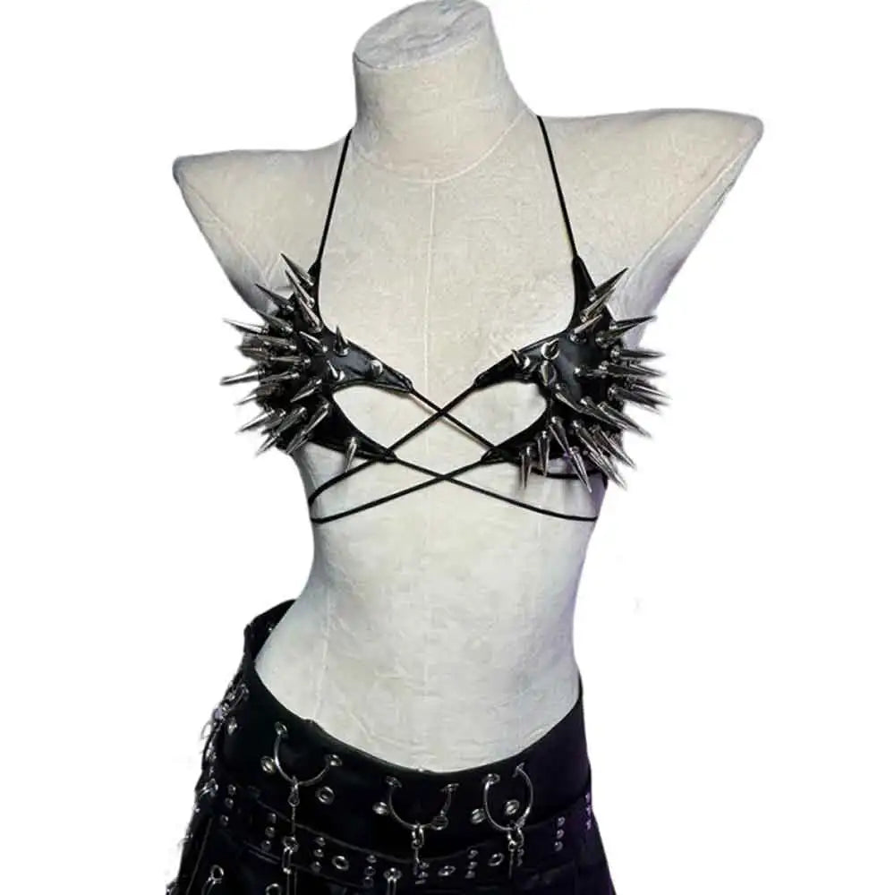 Women's Y2K Goth Top Emo Clothing Gothic Crop Tank Tops with Spikes Punk Rock for Teens Spiked Studded ALT Rave Festival Grunge