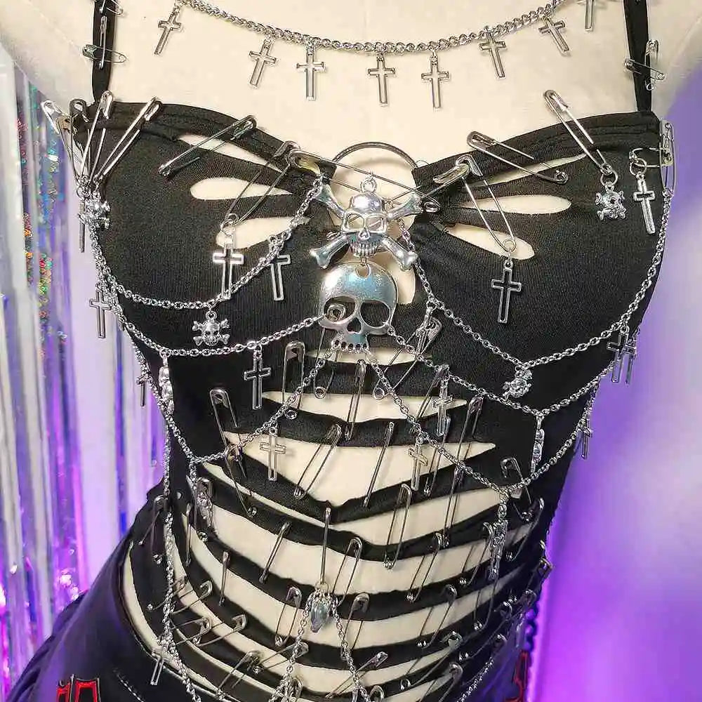 Women's Y2K Gothic Cross Crop Top Emo Grunge Punk Tank Egirl 90s Style Sexy Black Goth ALT T-Shirt for Festival Rave Party Wear