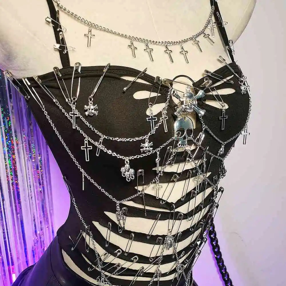 Women's Y2K Gothic Cross Crop Top Emo Grunge Punk Tank Egirl 90s Style Sexy Black Goth ALT T-Shirt for Festival Rave Party Wear